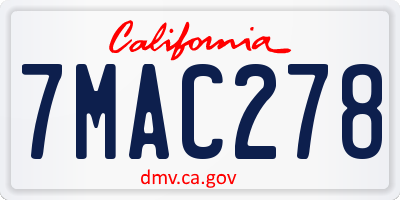 CA license plate 7MAC278