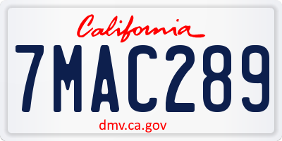CA license plate 7MAC289