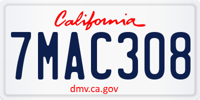 CA license plate 7MAC308