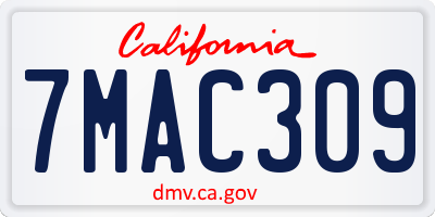 CA license plate 7MAC309