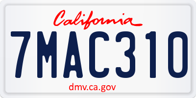 CA license plate 7MAC310