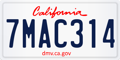CA license plate 7MAC314