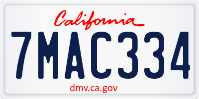 CA license plate 7MAC334