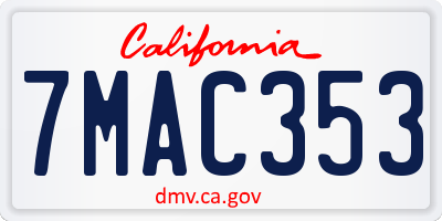 CA license plate 7MAC353