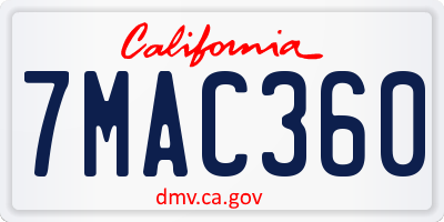 CA license plate 7MAC360