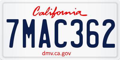 CA license plate 7MAC362