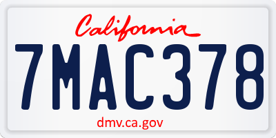 CA license plate 7MAC378