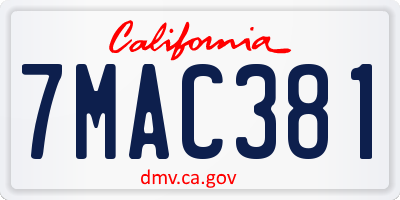 CA license plate 7MAC381