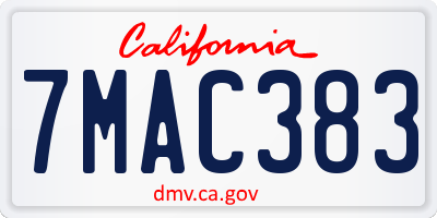 CA license plate 7MAC383