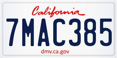 CA license plate 7MAC385