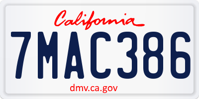CA license plate 7MAC386