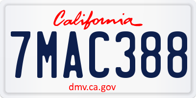 CA license plate 7MAC388