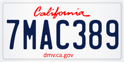 CA license plate 7MAC389