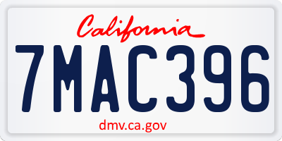CA license plate 7MAC396