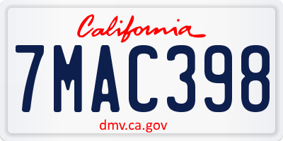 CA license plate 7MAC398