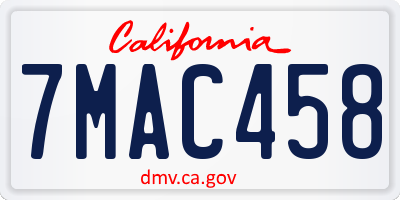CA license plate 7MAC458