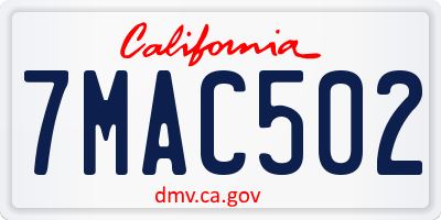 CA license plate 7MAC502