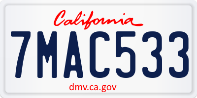 CA license plate 7MAC533