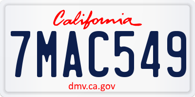 CA license plate 7MAC549