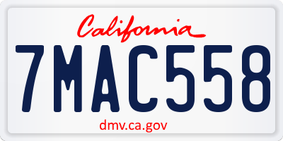 CA license plate 7MAC558