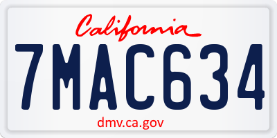 CA license plate 7MAC634