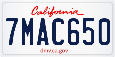 CA license plate 7MAC650