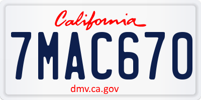 CA license plate 7MAC670