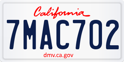 CA license plate 7MAC702