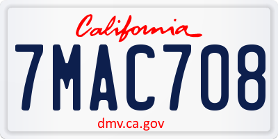 CA license plate 7MAC708