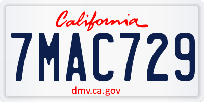 CA license plate 7MAC729
