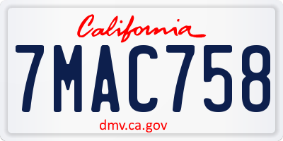 CA license plate 7MAC758