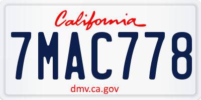 CA license plate 7MAC778