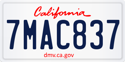 CA license plate 7MAC837