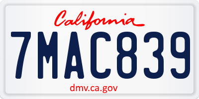 CA license plate 7MAC839