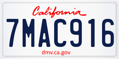 CA license plate 7MAC916