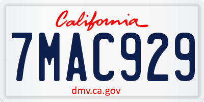 CA license plate 7MAC929