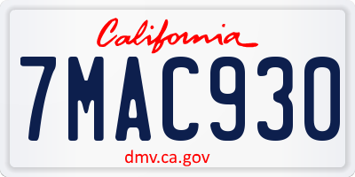 CA license plate 7MAC930