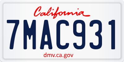 CA license plate 7MAC931