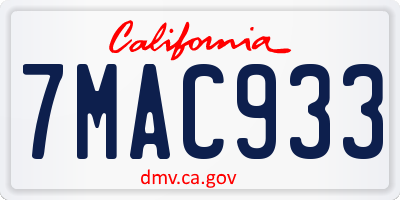 CA license plate 7MAC933