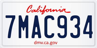 CA license plate 7MAC934