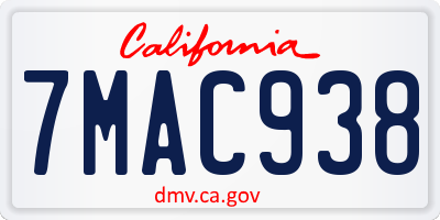 CA license plate 7MAC938