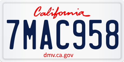 CA license plate 7MAC958
