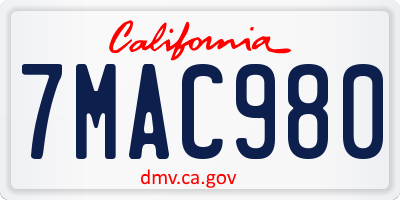 CA license plate 7MAC980