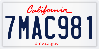CA license plate 7MAC981