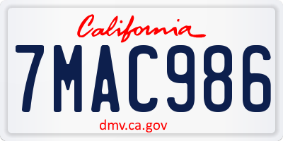 CA license plate 7MAC986