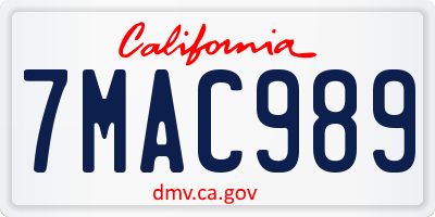 CA license plate 7MAC989