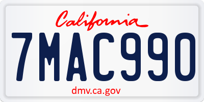 CA license plate 7MAC990