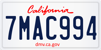 CA license plate 7MAC994