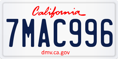 CA license plate 7MAC996