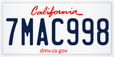 CA license plate 7MAC998